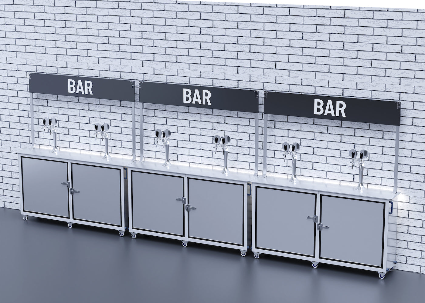 3 slimline beer stations against a wall