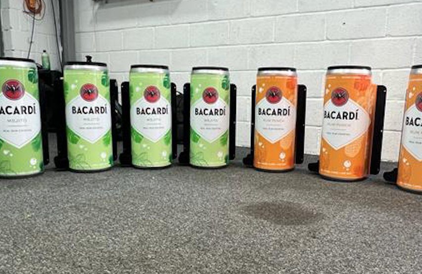 Bacardi branded rigid can shaped backpacks for vending 330ml cans