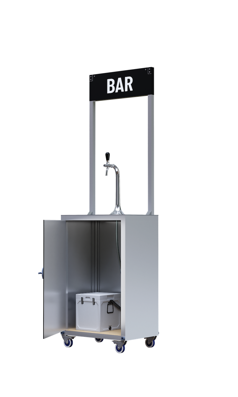 Compact draught beer bar with the door open