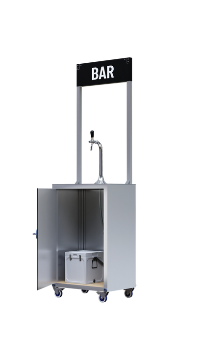Compact draught beer bar with the door open