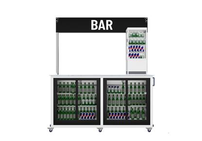 Mobile bar for packaged drinks vending - server side view