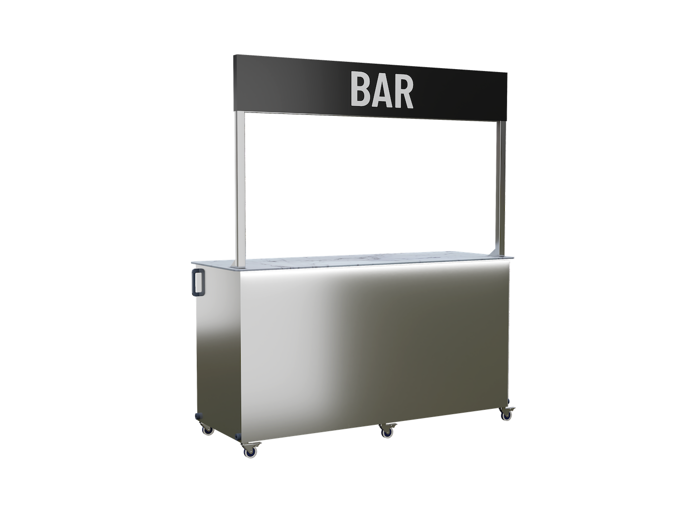 Mobile packaged drinks bar from the front