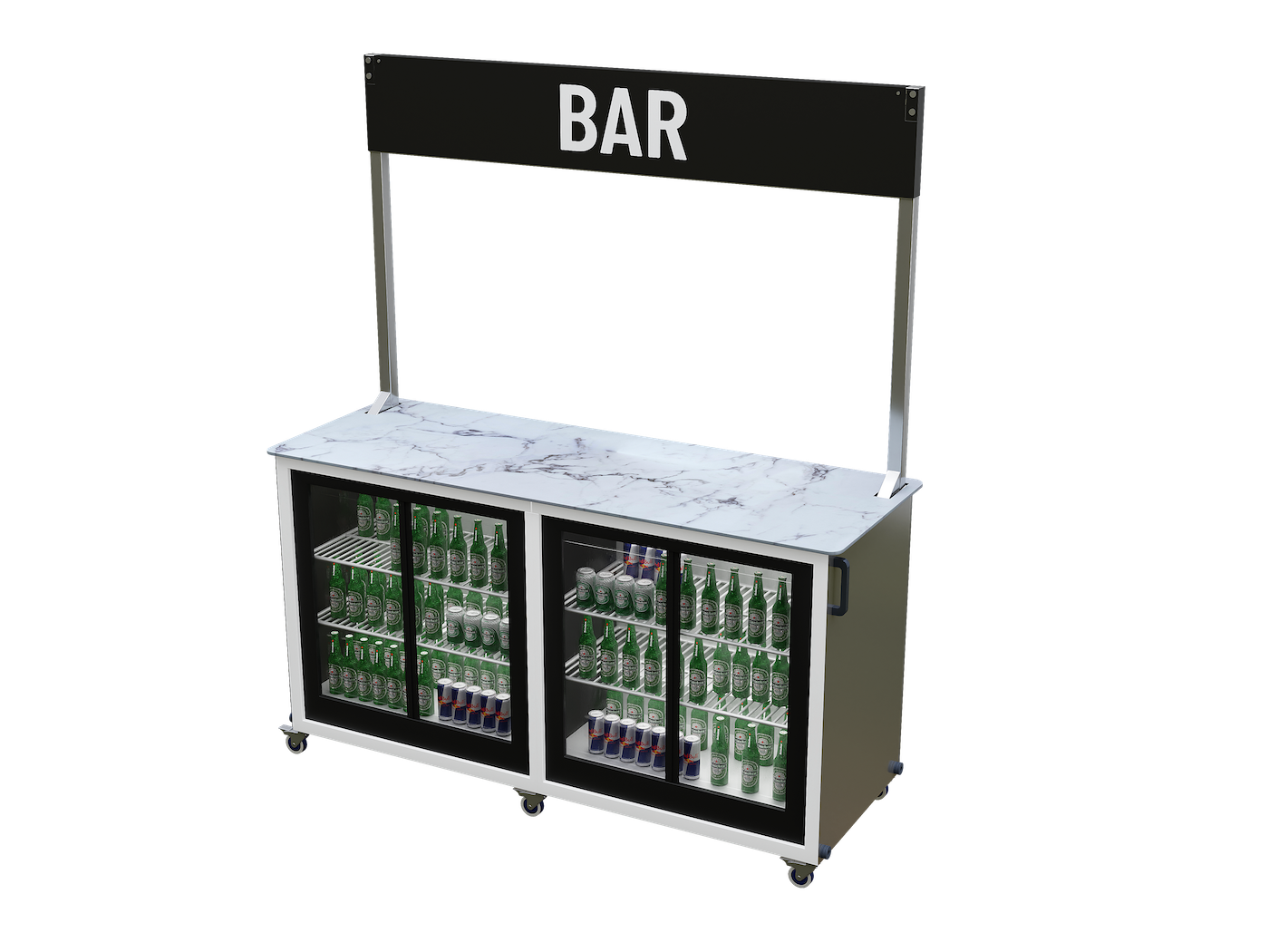 Mobile packaged drinks bar rear view server side no fridge