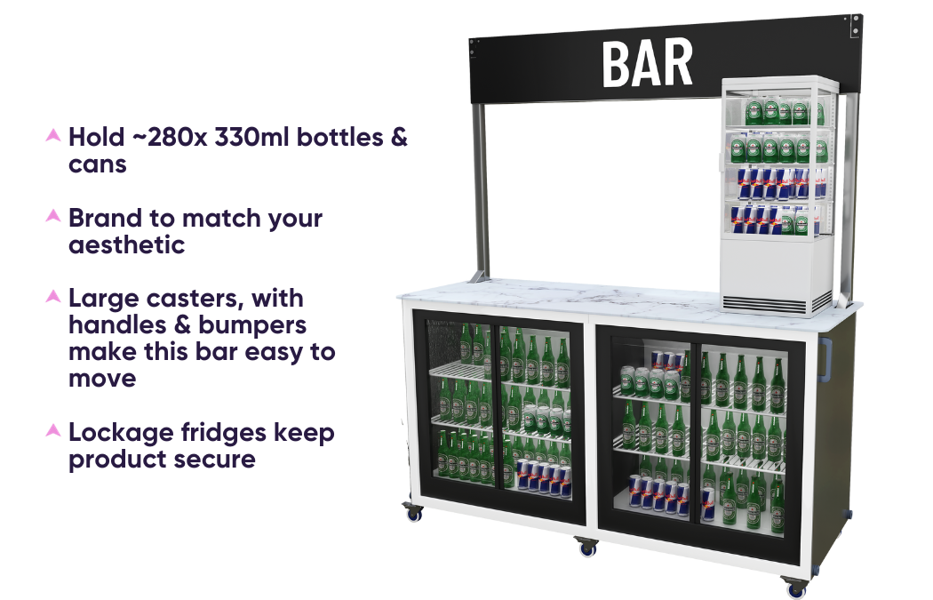 Mobile packaged drinks vending bar with benefits
