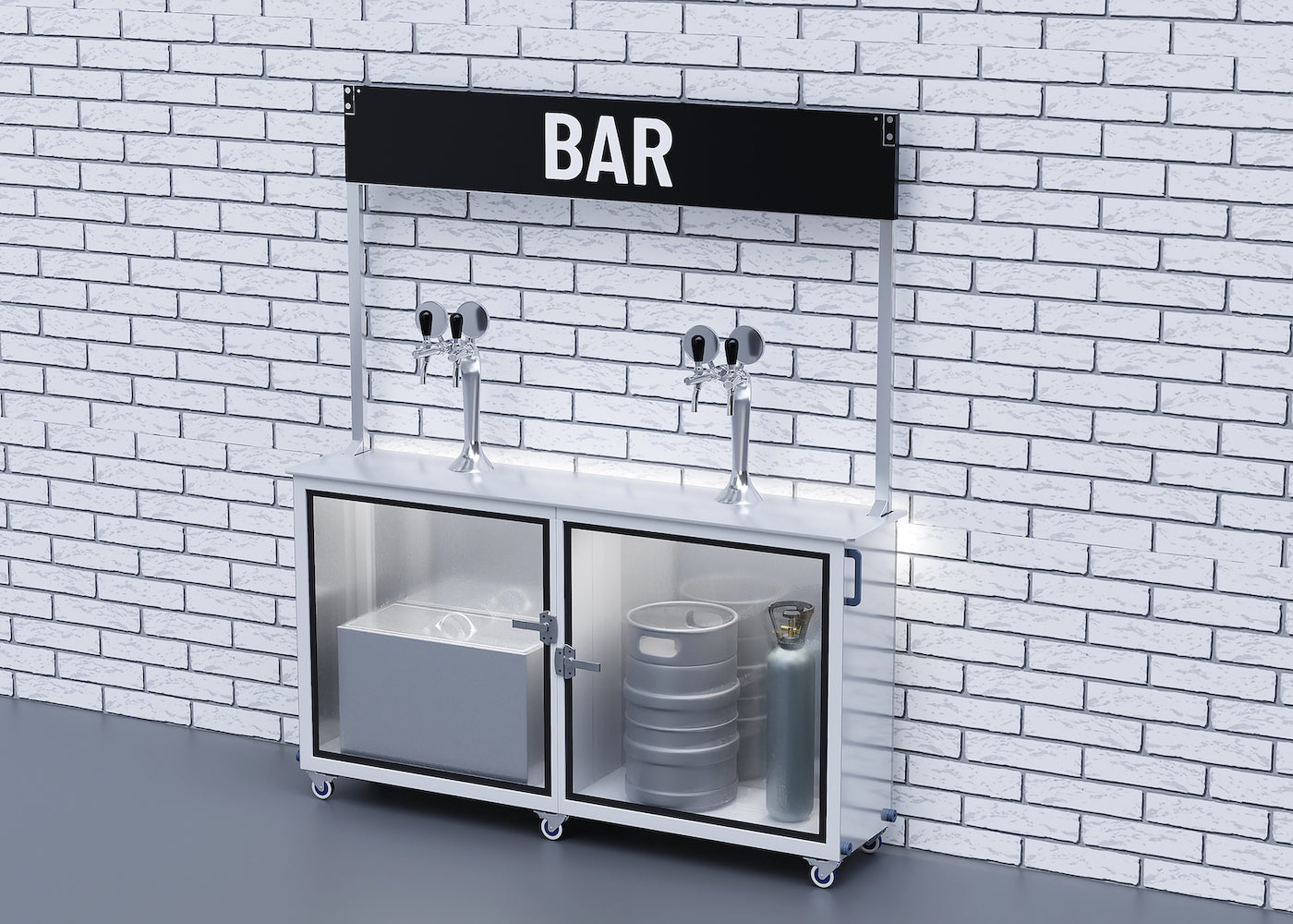 Slimline beer station unpowered (ice-cooled) against a wall at an angle
