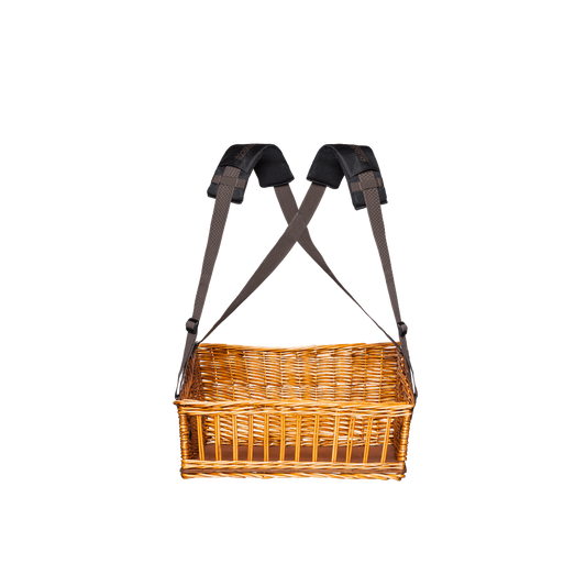 Wicker usherette tray on a transparent background
